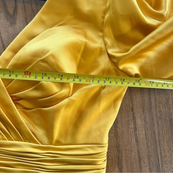 NWT Mac Duggal 12404 Full Length Long Sleeve Evening Dress Marigold Yellow Sz 12 - Picture 14 of 16
